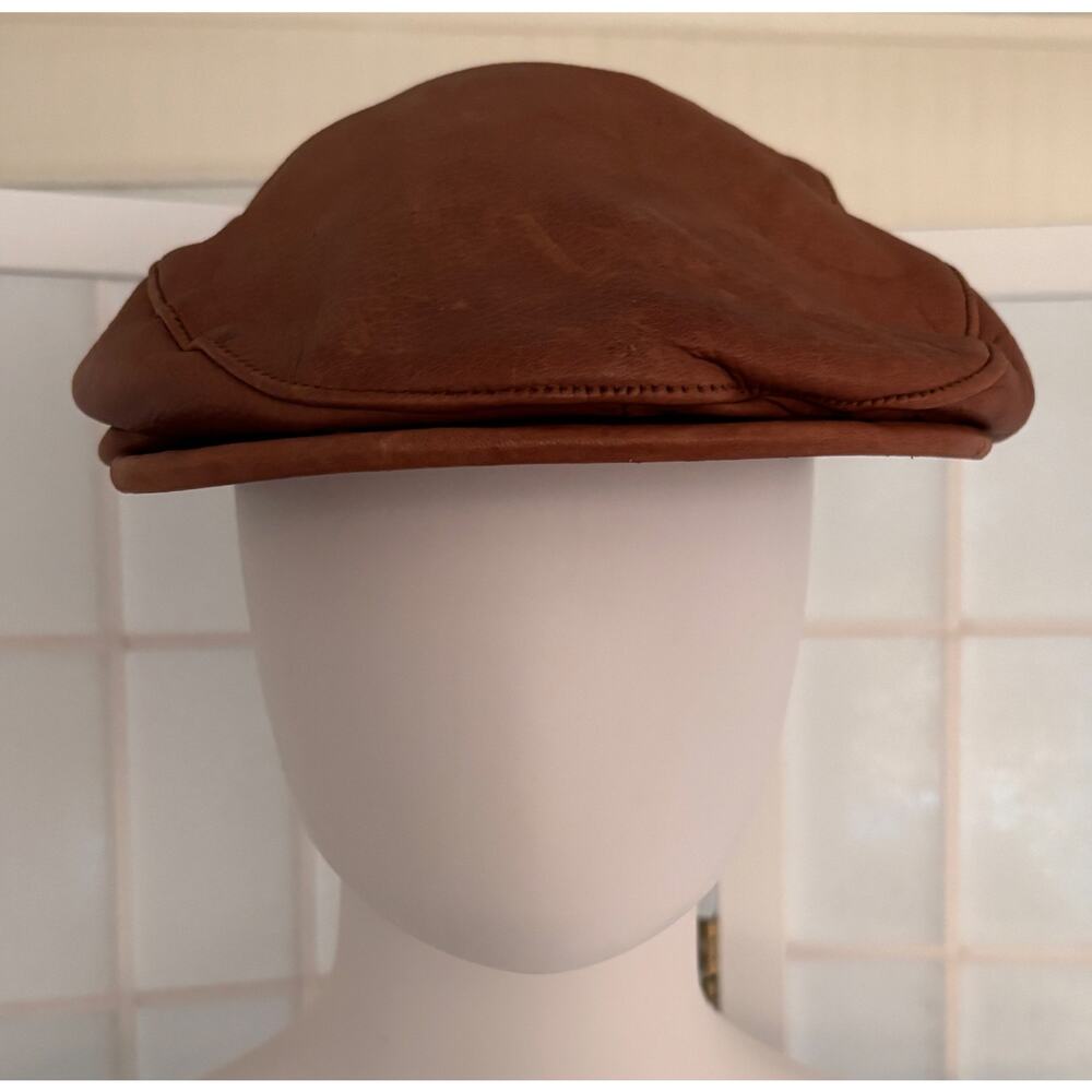 Orvis Genuine Deerskin Leather Driver Cap Brown Large Snap Bill Newsboy Hat - Picture 5 of 11